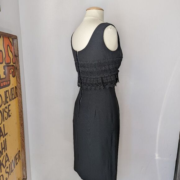 Vintage Black Sheath Dress with Lace and Bow - Picture 6 of 13